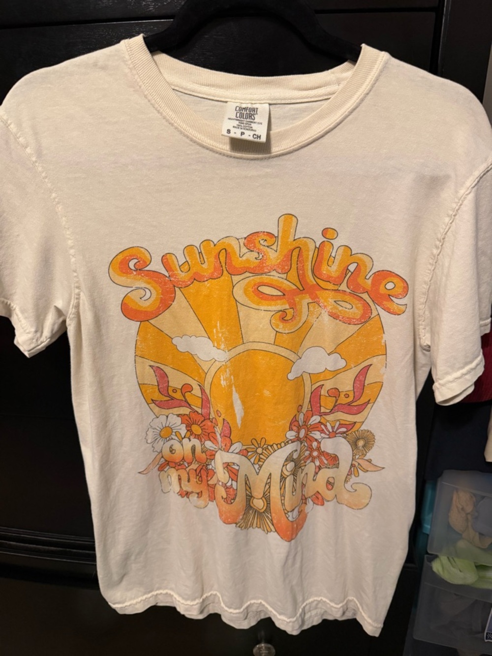 Sunshine On My Mind Comfort Colors Tee Shirt — Cream with Orange & Yellow Print